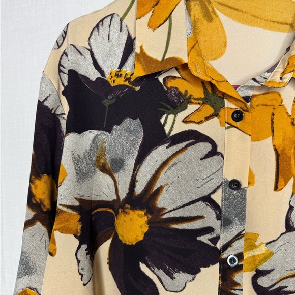 Bold Floral Button Down Blouse Cotton 2X Long Sleeve Casual Office Workwear - Picture 3 of 9